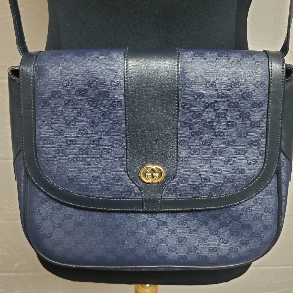 Vintage Gucci Navy Micromonogram Canvas Crossbody - Picture 2 of 16